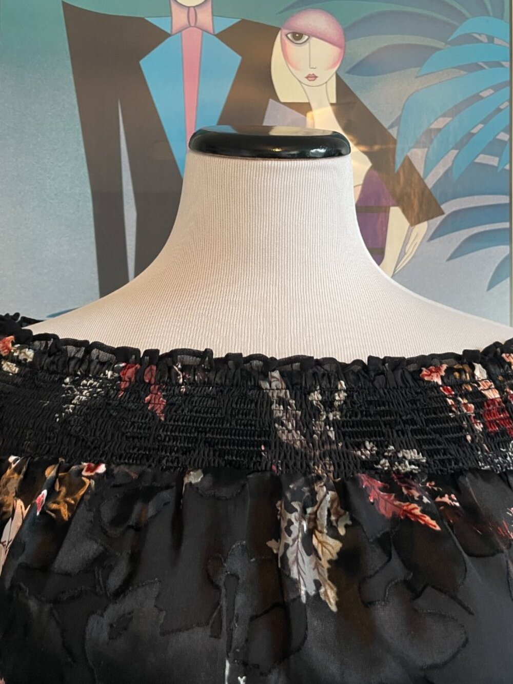 WHBM Gothic Romantic Velvet Burnout Off-Shoulder Long-Sleeve Sheer Floral Top - Picture 4 of 13